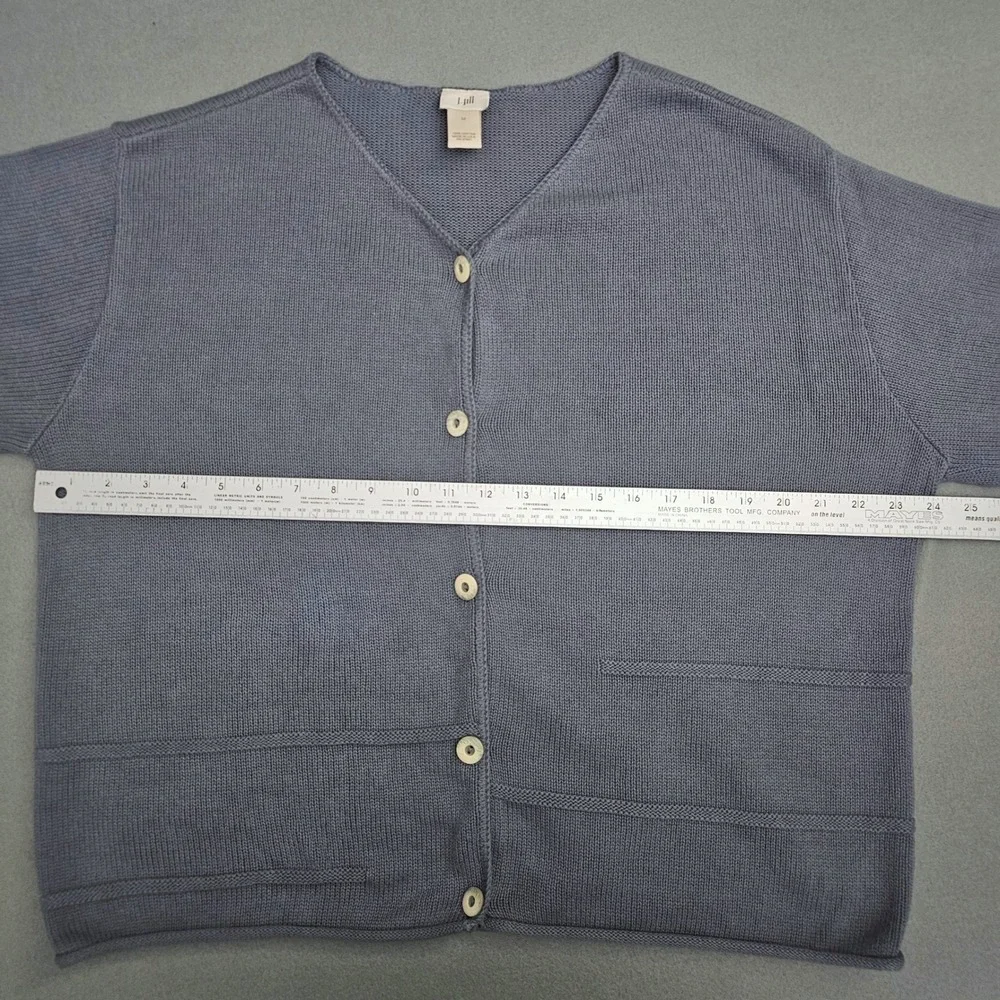 J. Jill Cardigan Sweater Size M Womens Blue Button Front Cotton Minimalist Fall